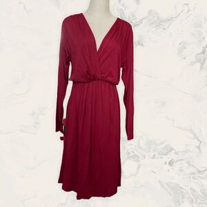 Fraiche by J Long Sleeve Faux Wrap Dress - Size M - Wine